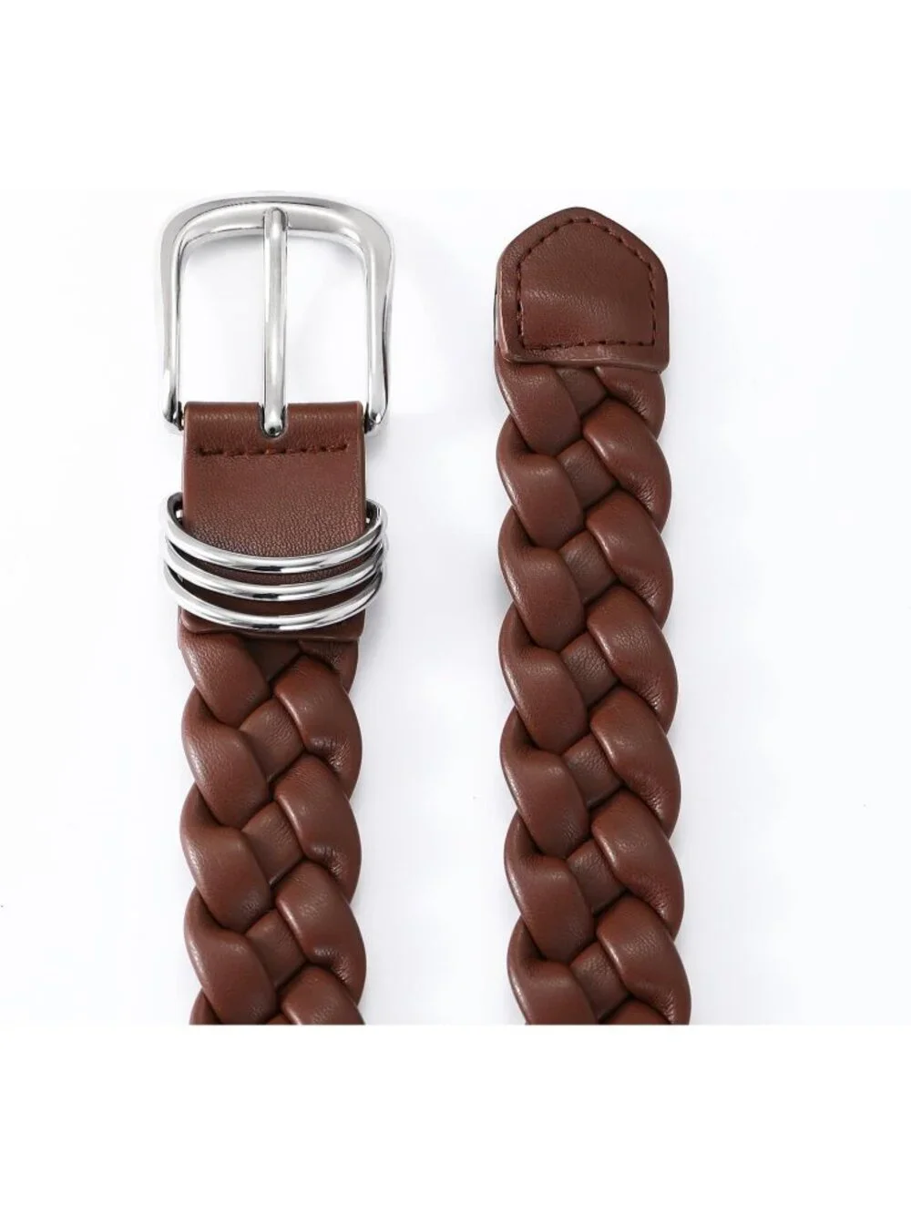 Women Pale Brown Leather Dress Belt For Jeans Pants Fashion With Silver Buckle